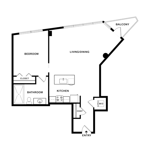 Floor plan for 1 bed, 1 bath, 881 sqft